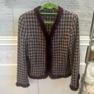 Cynthia max tweed faux fur suit jacket sp eggplant small petite purple pink